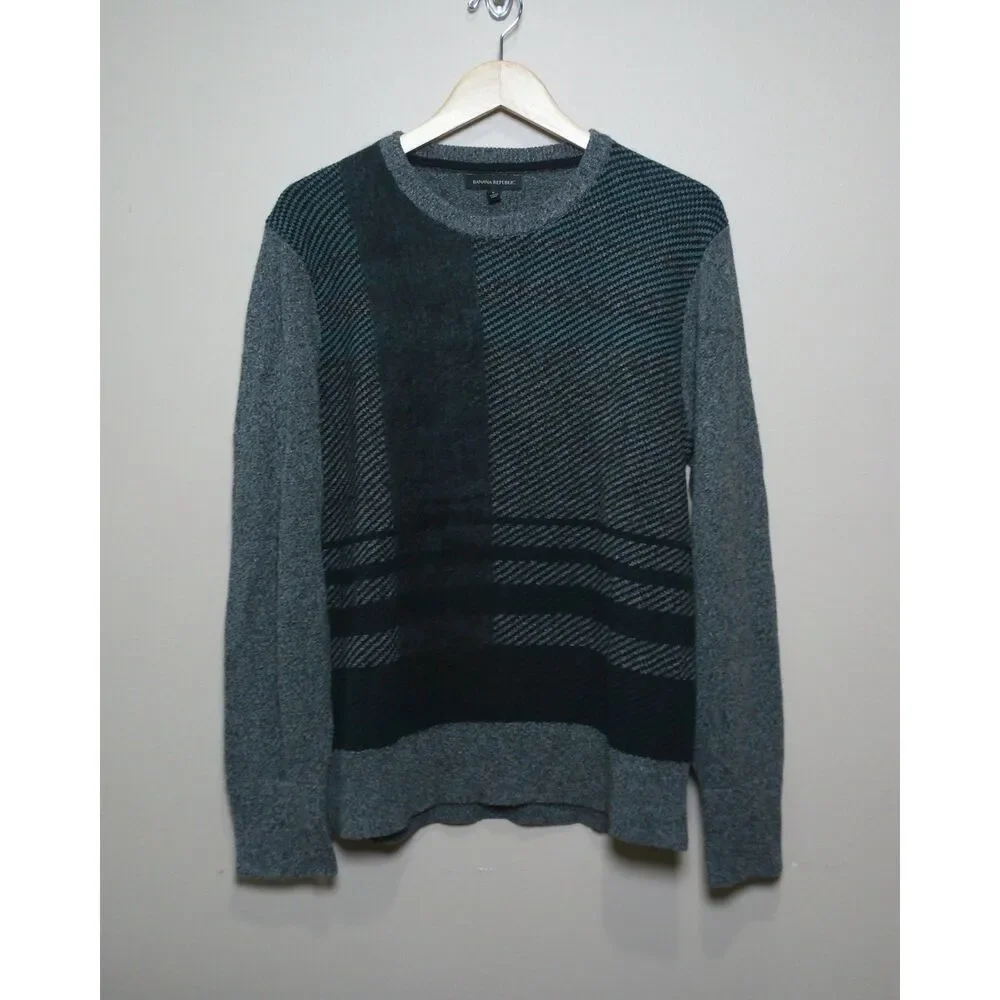 Banana Republic Men's Merino Wool Blend Crewneck Sweater Gray Colorblock L